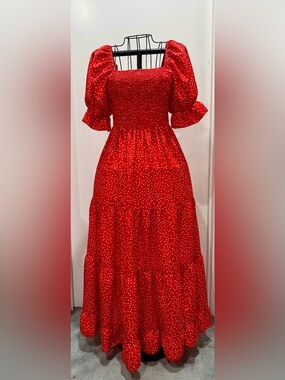 SHEIN Red Polka Dot Puff-Sleeve Maxi Dress